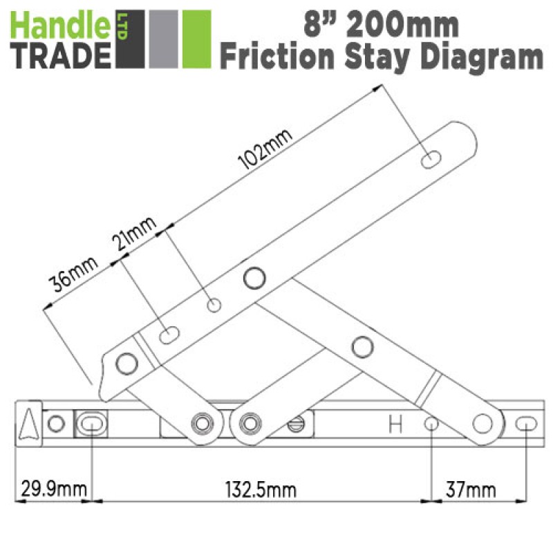 8" 17mm Stack Window Hinge 8" 17mm Friction Stay